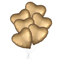 Heart Foil Balloon Bouquet, Gold, 6-pk, Helium Inflation & Ribbon Included for Birthday/Special Occasion Front_Flat