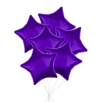 Star Foil Balloon Bouquet, Purple, 6-pk, Helium Inflation & Ribbon Included for Birthday/Special Occasion Front_Flat