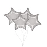 Bouquet de ballons argentés en aluminium en forme d'étoile, paq.&nbsp;4, gonflage à l'hélium et ruban inclus pour anniversaire ou occasion spéciale Front_Flat