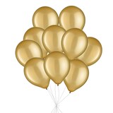 Round Pearl Latex Balloon Bouquet, Gold, 12-in, 10-pk, Helium Inflation & Ribbon Included for New Year’s Eve/Special Occasion Front_Elevated