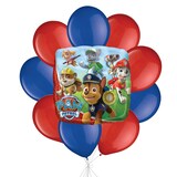 “PAW Patrol” Balloon Bouquet with Latex Balloons, Royal Blue/Red, 10-pk, Helium Inflation & Ribbon Included for Kids’ Birthday Front_Flat