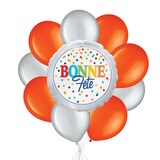 Bouquet de ballons à pois Bonne fête, Happy Birthday en français, avec ballons en latex, orangés et argentés, paq. 10, gonflage à l'hélium et ruban inclus Front_Flat