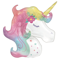 Ballon en aluminium satiné licorne, rose/blanc, 28 po, gonflement à l'hélium et ruban inclus, pour fête d'anniversaire