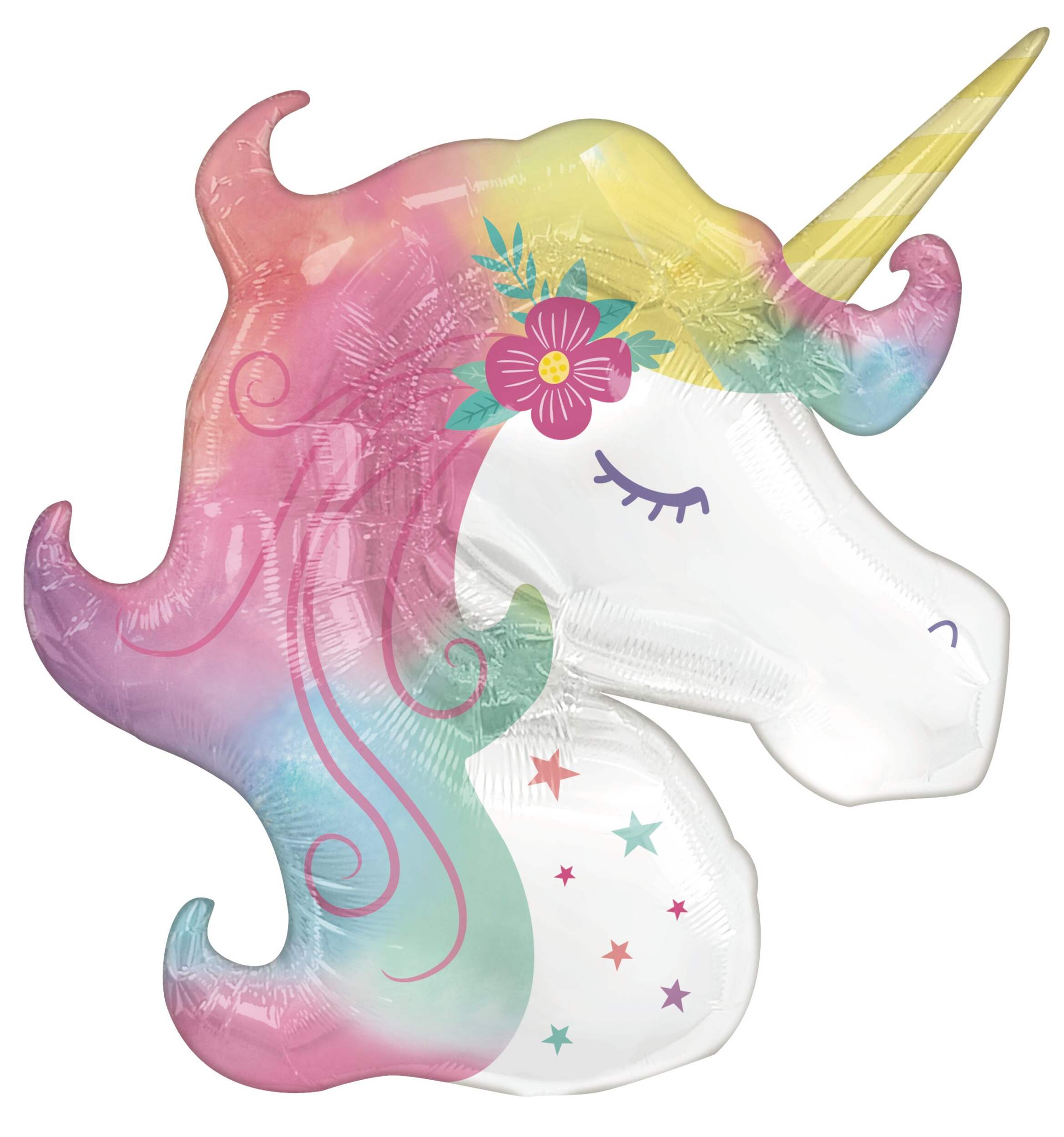 Unicorn Satin Foil Balloon, Pink/White, 28-in, Helium Inflation & Ribbon Included for Birthday Party Front_Flat