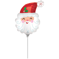 Smiley Satin Santa Head Mini-Shaped Foil Balloon, Multi-Colour, Air-Filled for Christmas/Party Front_Flat