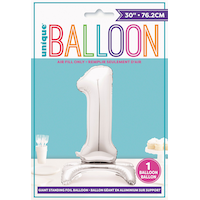 0-9 Numbers Satin Foil Balloon, Silver, 30-in, Air-Filled for Birthday/Graduation/New Year's Eve/Anniversary Front_Flat