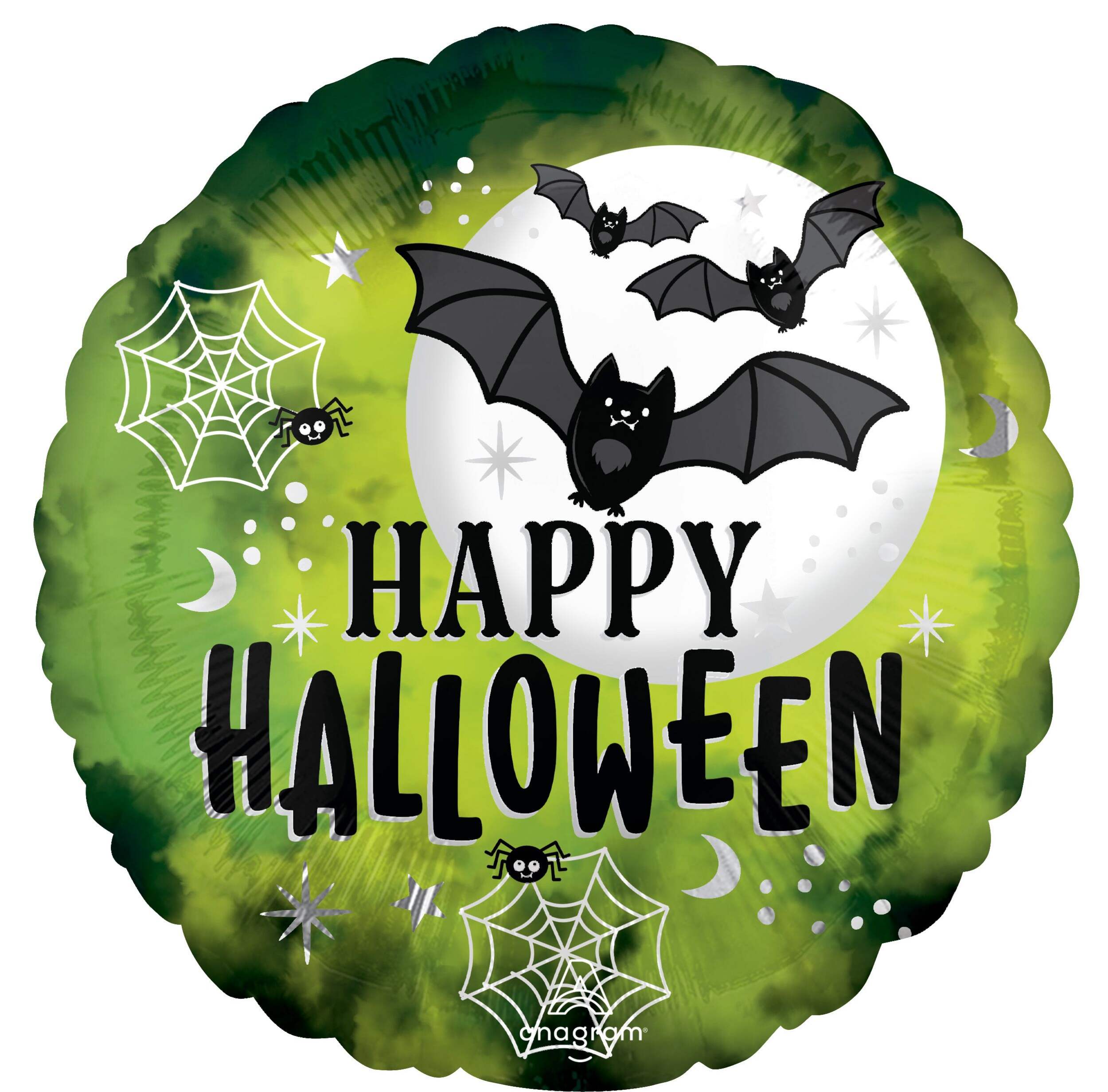 Glow Batty Round Latex Balloon, Black/Neon Green, 18in, for Halloween