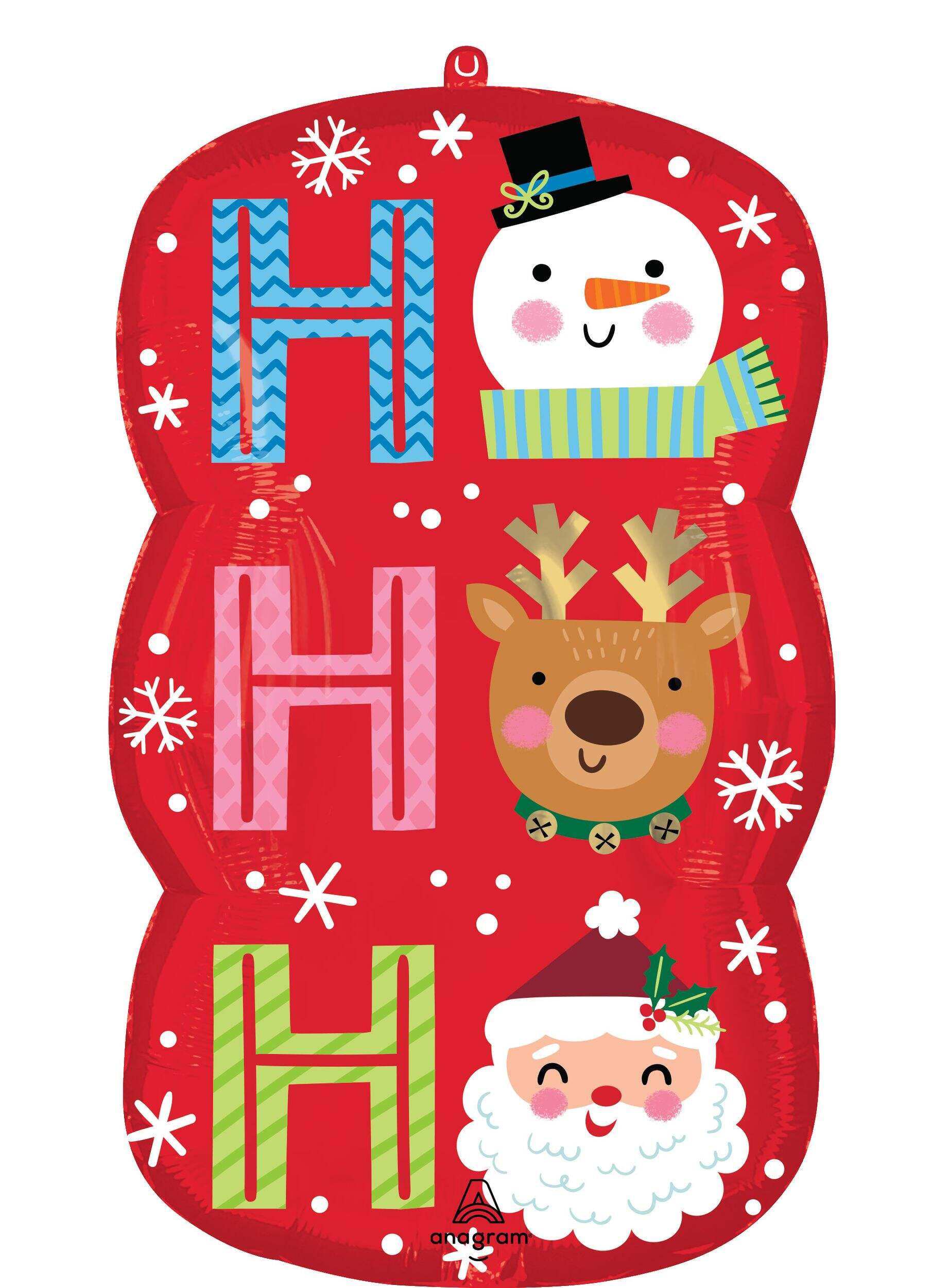 Ho Ho Ho Supershape Inflatable Foil Balloon, Multi-Colour, 29-in, Helium Inflation & Ribbon Included, for Special Occasion, for Christmas Front_Flat