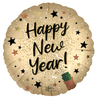 "Happy New Year" Natural Sparkle Foil Balloon 18-in, Helium Inflation & Ribbon Included, for New Year's Eve Front_Flat