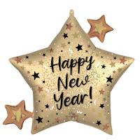 "Happy New Year" Natural Sparkle Supershape Inflatable Foil Balloon, Black/Gold, 29-in, Helium Inflation Included, for New Year's Eve Front_Flat