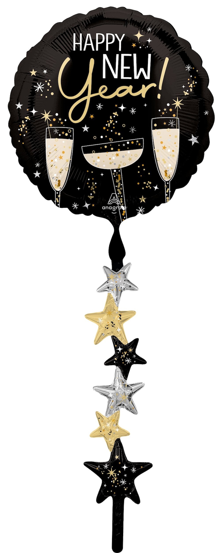Ballon en aluminium géant marchant pétillant Happy New Year, noir/or