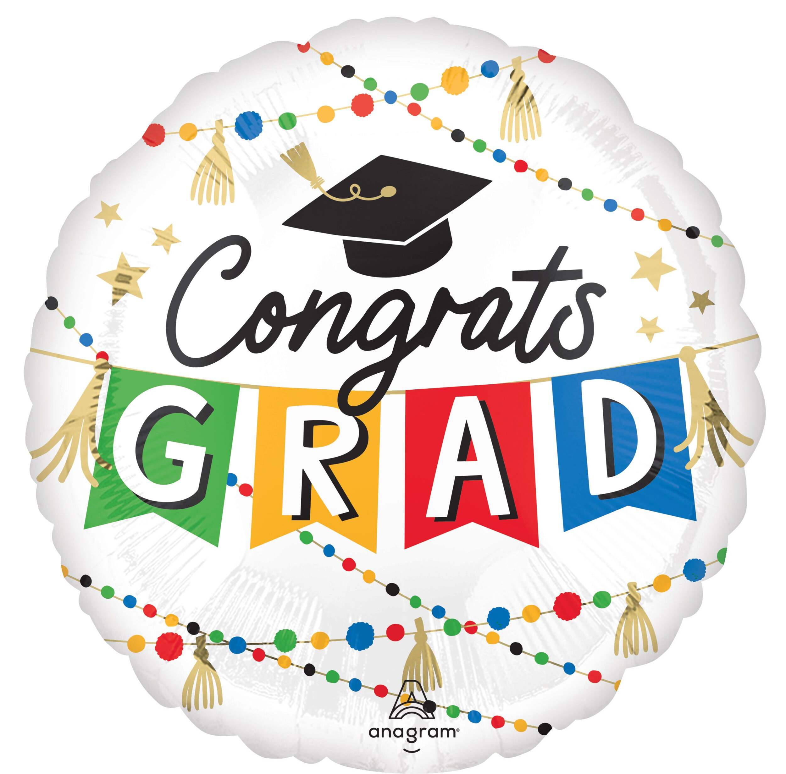 Graduation "Congrats Grad" Party Balloon, 18-in Front_Flat