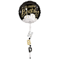 Ballon Airwalker très grand, noir, argent, or Front_Flat