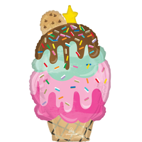 Ballon gonflable en aluminium de forme extraordinaire en forme de cornet de crème glacée, multicolore, hélium inclus, pour fête estivale/anniversaire Front_Flat