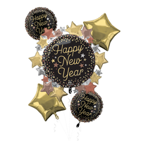 Bouquet de ballons en aluminium de luxe en forme d'étoile dotés de l'inscription Happy New Year, multicolore, 30 po, pour la veille du jour de l'An