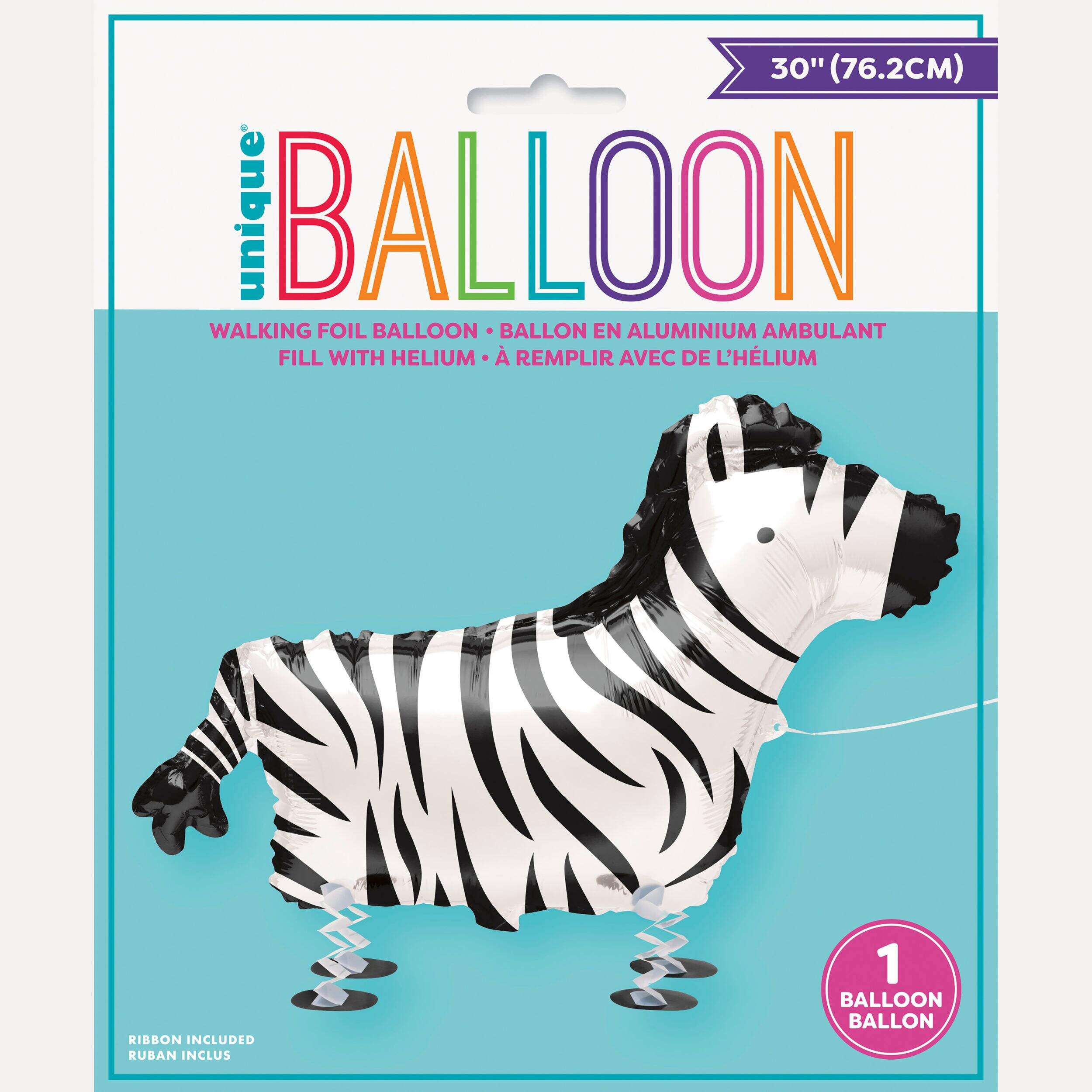 Get Wild 30-in Zebra Airwalker Balloon with Helium Inflation Included Front_Flat