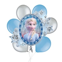 Bouquet de ballon géant Elsa et Anna de La Reine des neiges avec ballons en latex argentés et nacrés, 7 pièces, gonflement à l'hélium et ruban inclus, pour fête d¿anniversaire d¿enfant