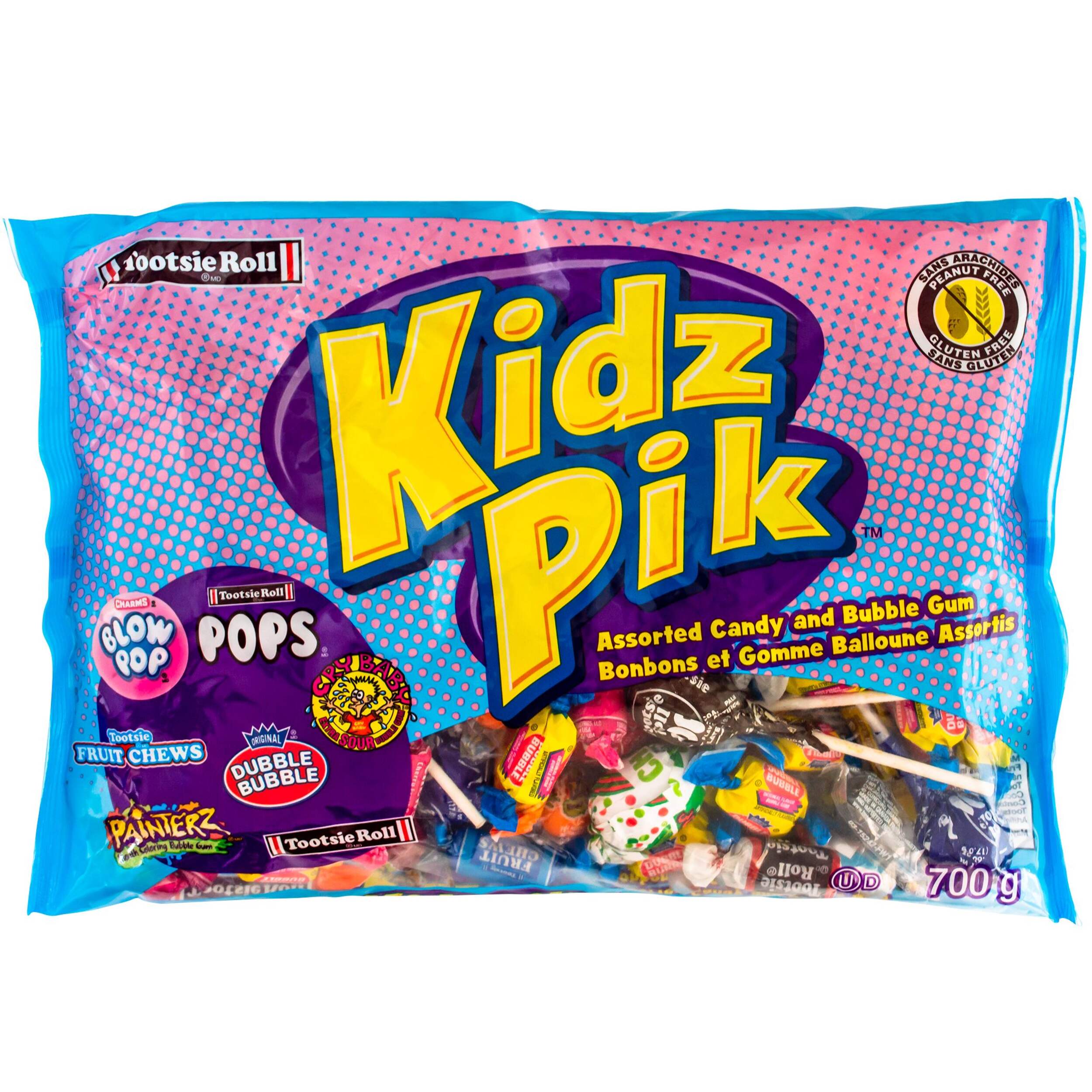Tootsie Roll Kidz Pik Assorted Candy & Bubble Gum, Assorted Flavours, Multi-Coloured, 700-g, Chewy Candy for Parties, for Birthday/Party Favour/Halloween Front_Flat