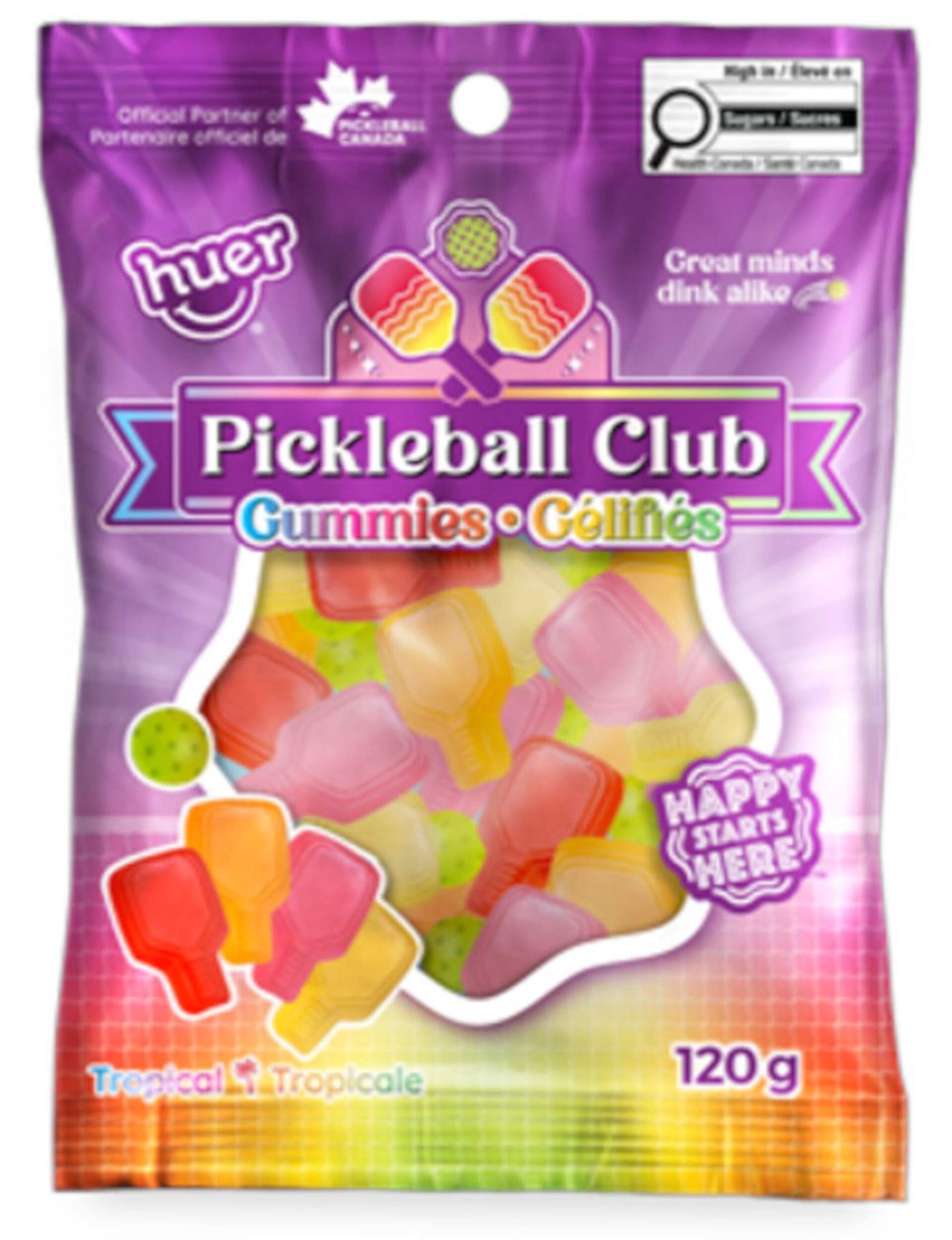 Huer Pickleball Club Gummies Mix, Tropical Flavours, 120-g, Chewy Candy for Birthday Party/Party Favours/Halloween Front_Flat