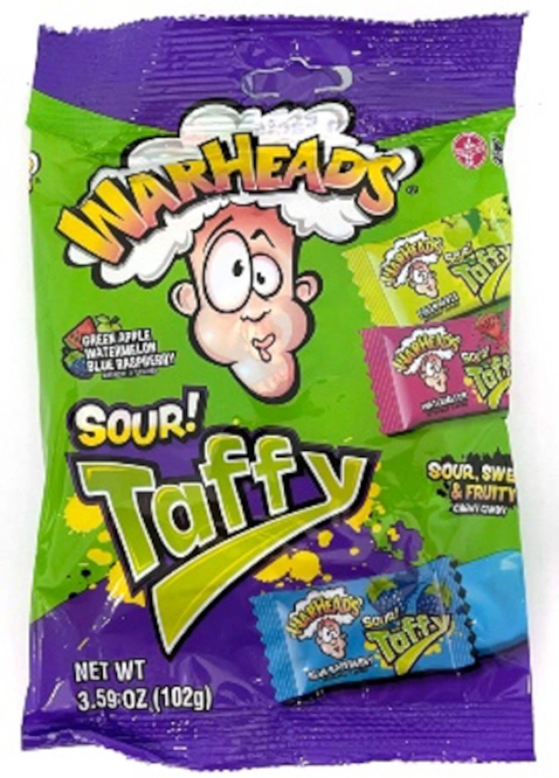 Sac de bonbons Warheads Sour Taffy, assorti, 102 g, bonbon tendre, pour anniversaire/cadeau-surprise/Halloween Front_Flat