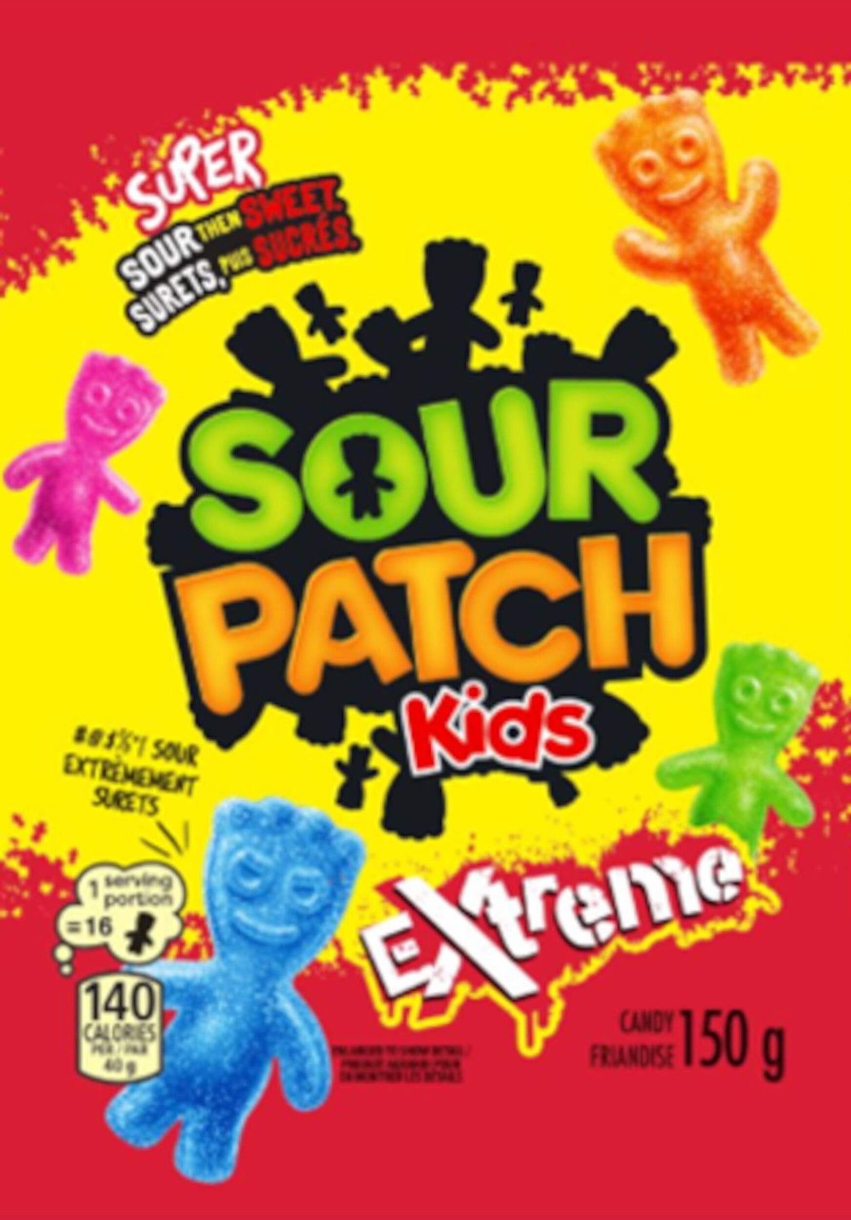 Boîte de bonbons gélifiés Sour Patch Kids Extreme, sur et sucré, multicolore, 150 g, bonbon tendre, pour anniversaire/cadeau-surprise/Halloween Front_Flat