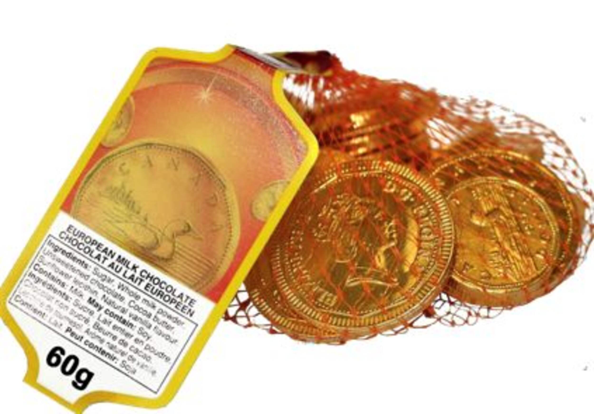 60-g Milk Chocolate Gold Coins for Birthdays/Parties Front_Angled_Right