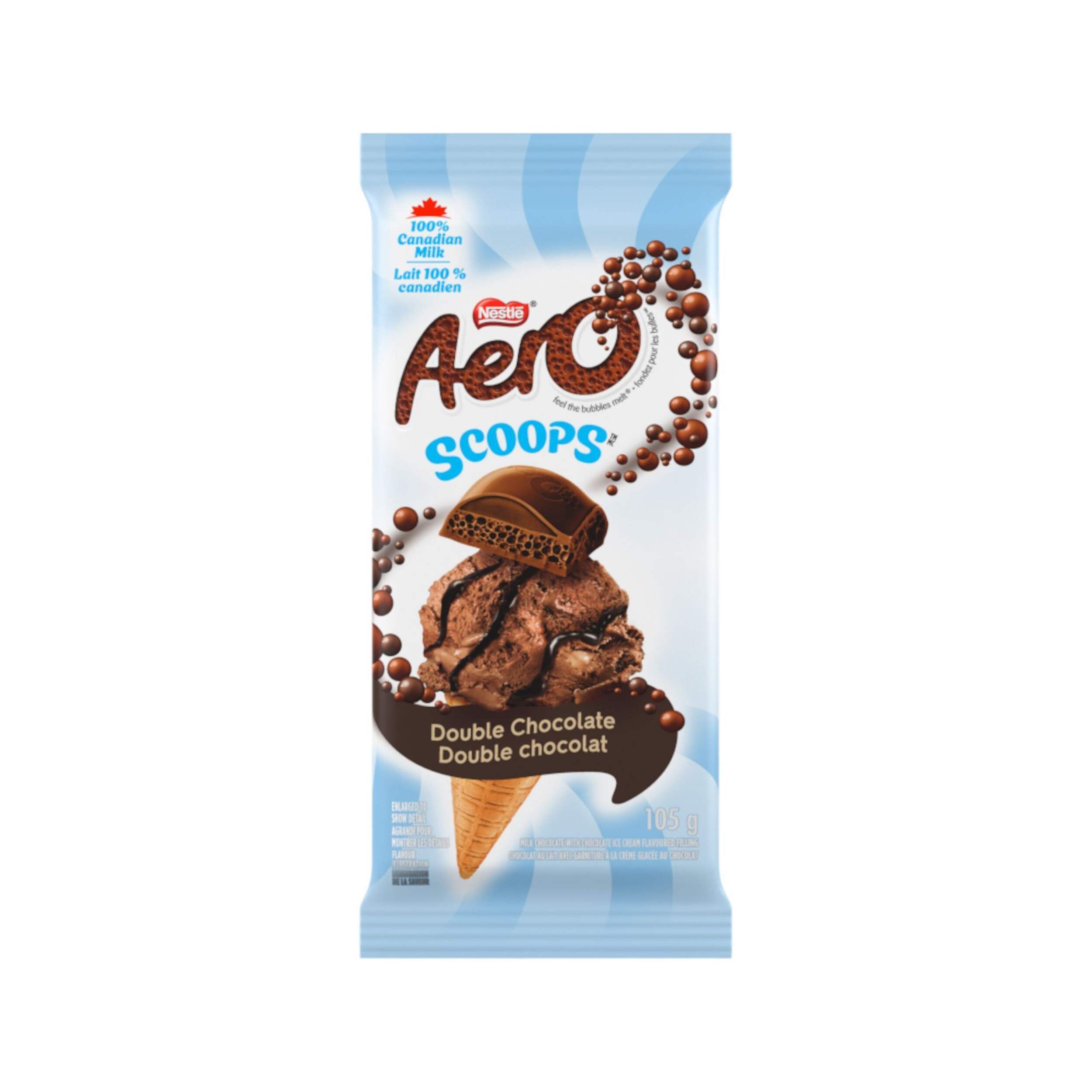 Nestle Aero Scoops 105-g Double Chocolate Milk Chocolate Bar Front_Flat