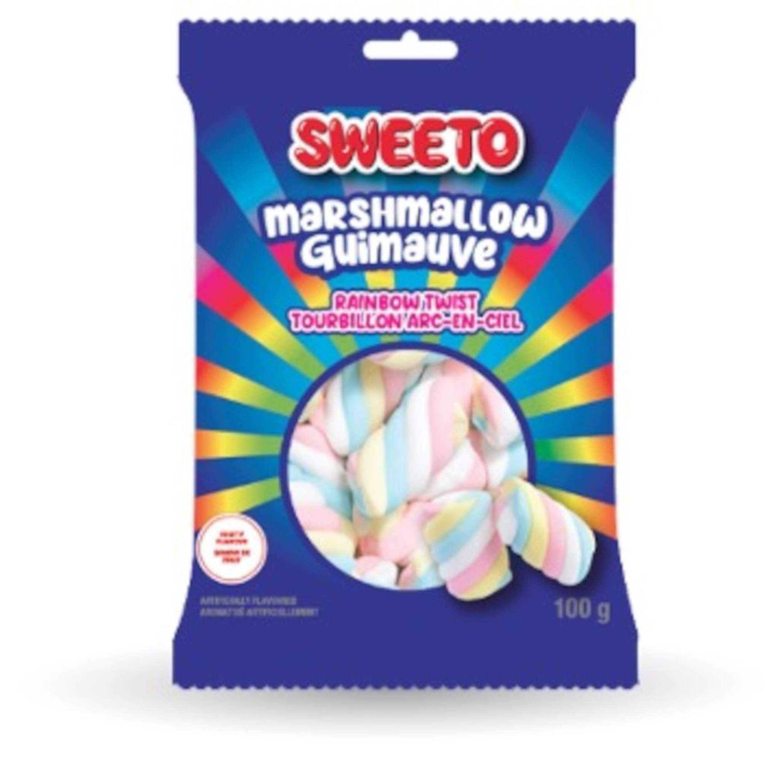 Marshmallow Rainbow Twist 100-g Candy for Birthdays/Parties Front_Flat