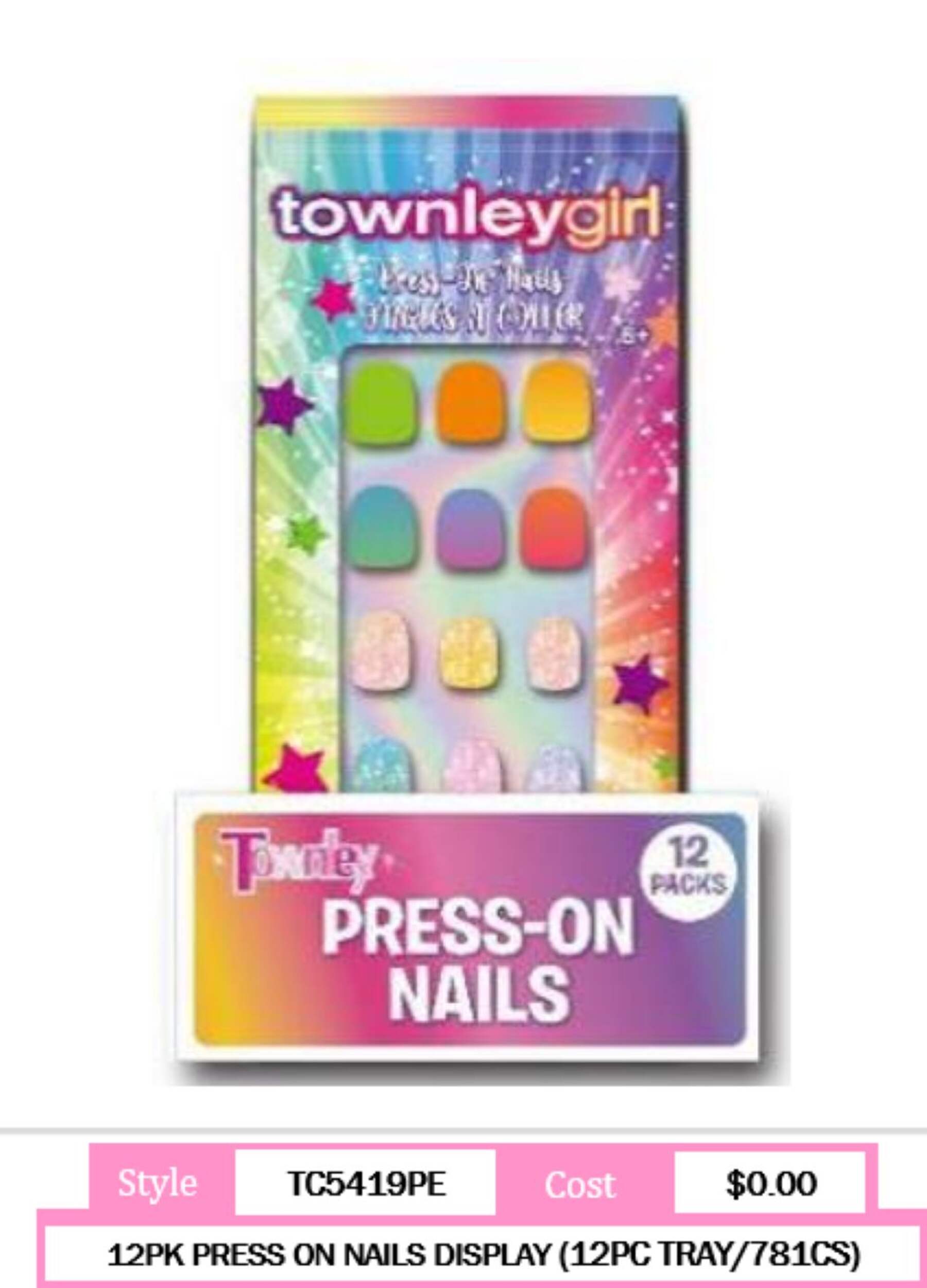 Press-On Nails, Multi-Coloured, 12-pk, Wearable Accessories for Arts & Crafts/Birthday Favour Front_Flat
