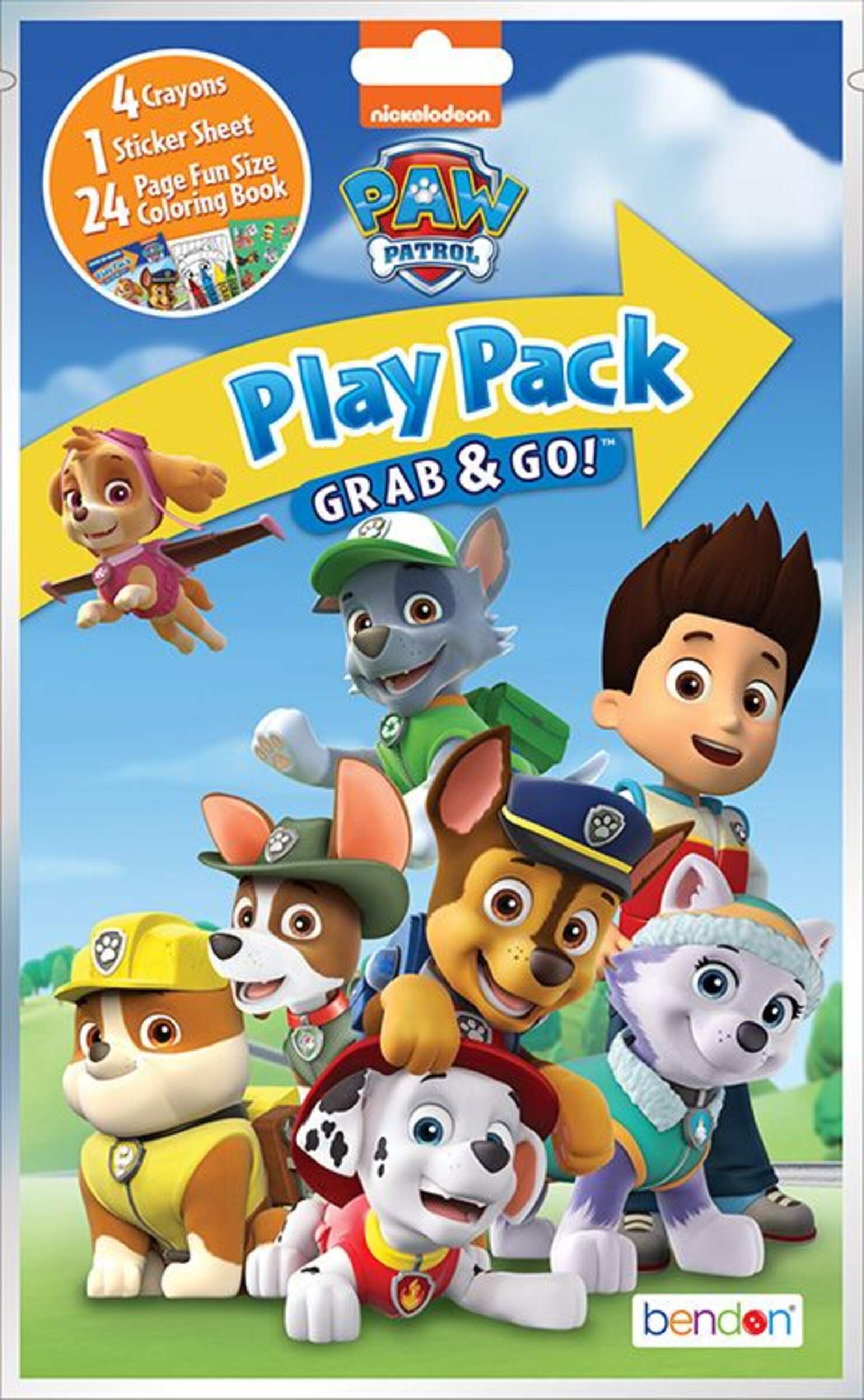 Nickelodeon PAW Patrol Colouring & Activity Book with Crayons & Stickers, Black/White, 24 Pages, Ages 4+, for Arts & Crafts/Birthday Favour Front_Flat