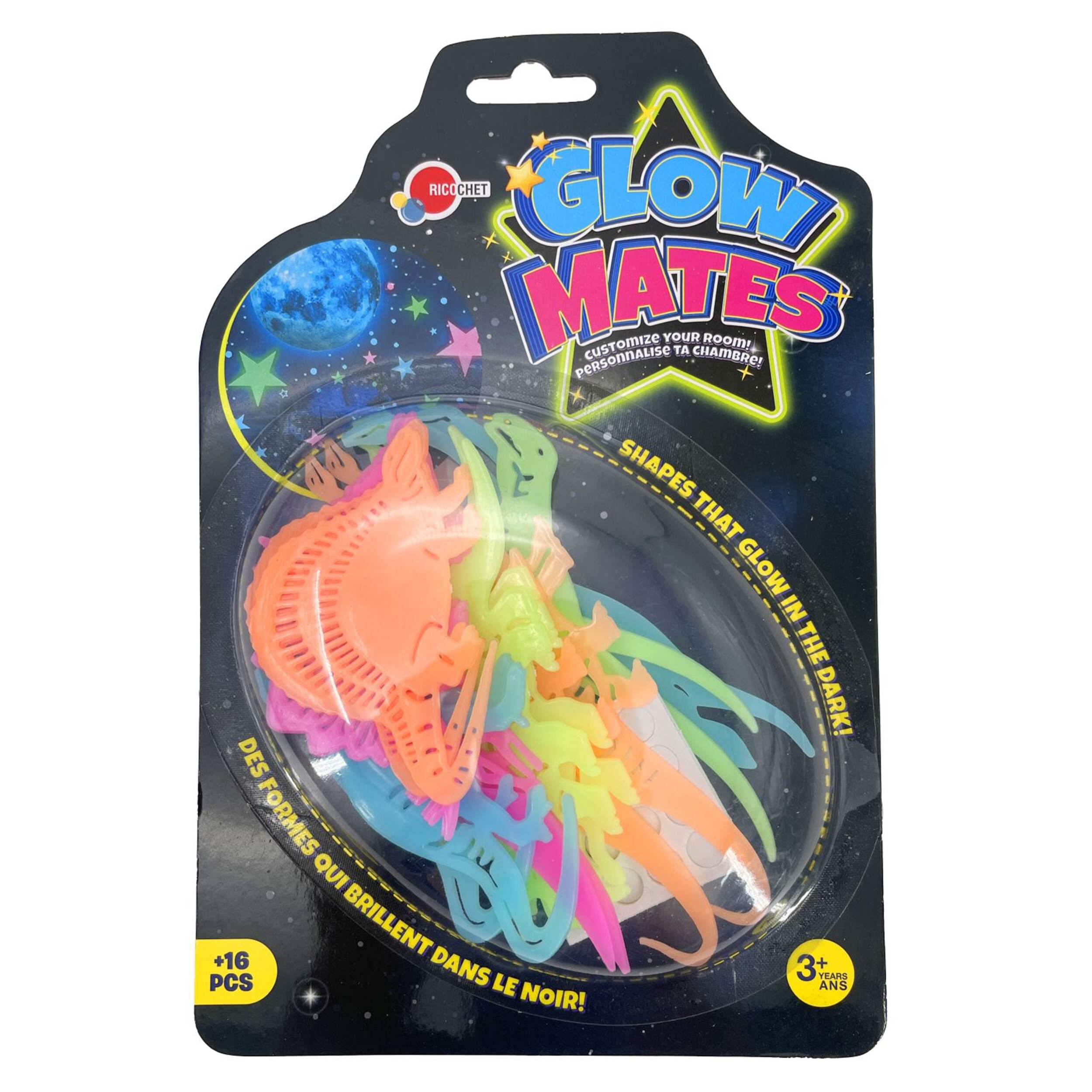 Autocollants muraux phosphorescents en forme d'animaux, couleurs variées assorties, paq. 16, 3 ans et plus, pour arts et artisanat/cadeaux-surprises de fête Front_Flat