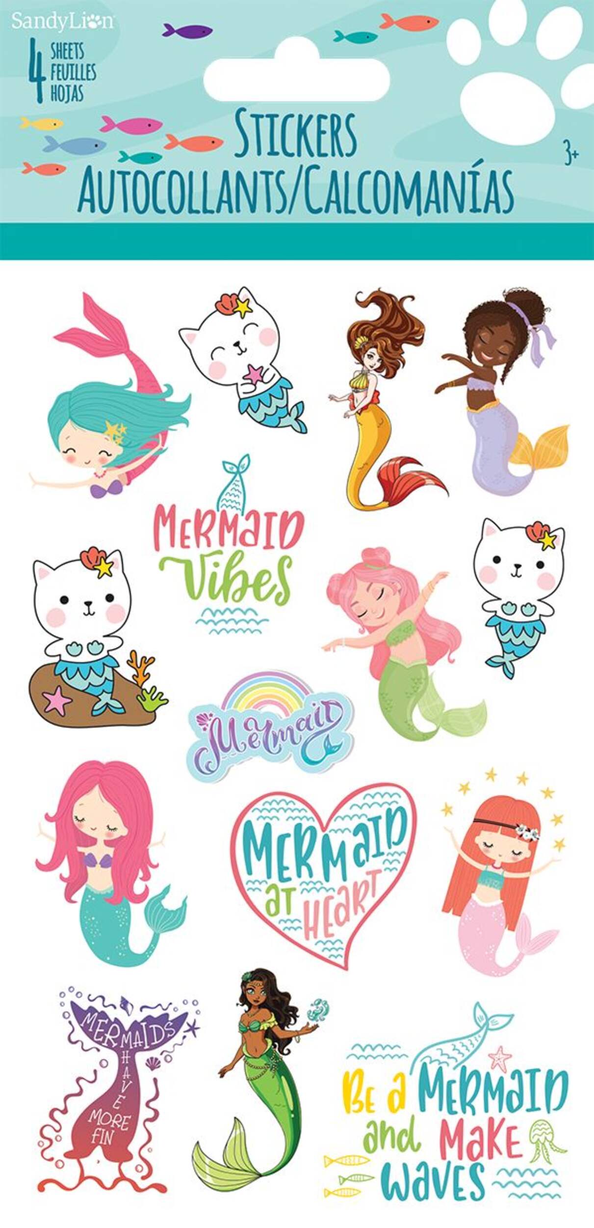 Enchanting Mermaid Sticker Variety Pack, Pink/Teal/Purple, 4-Sheet Front_Flat