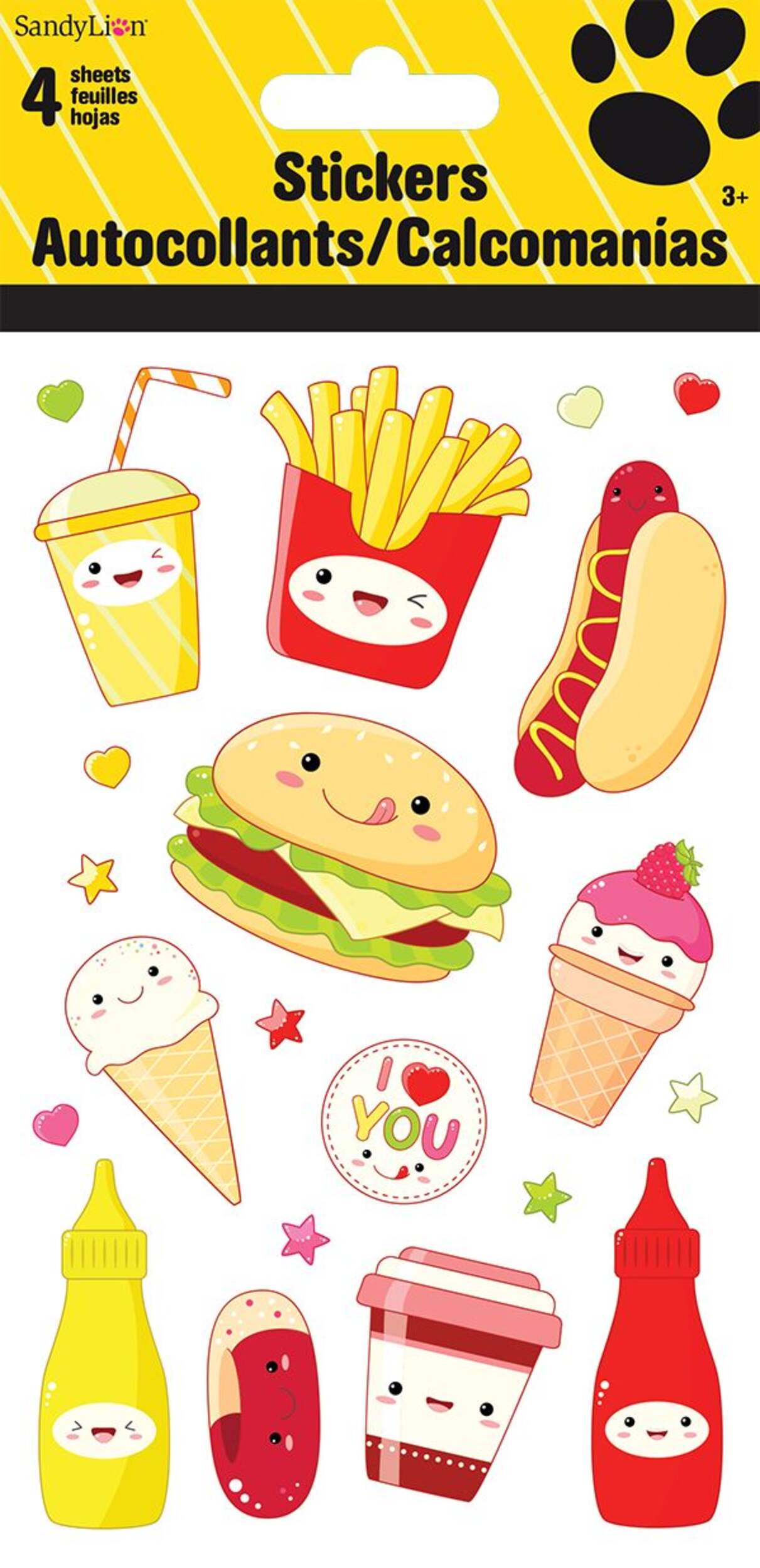 Kawaii Food Sticker Variety Pack, Multi-Coloured, 4-Sheet Front_Flat
