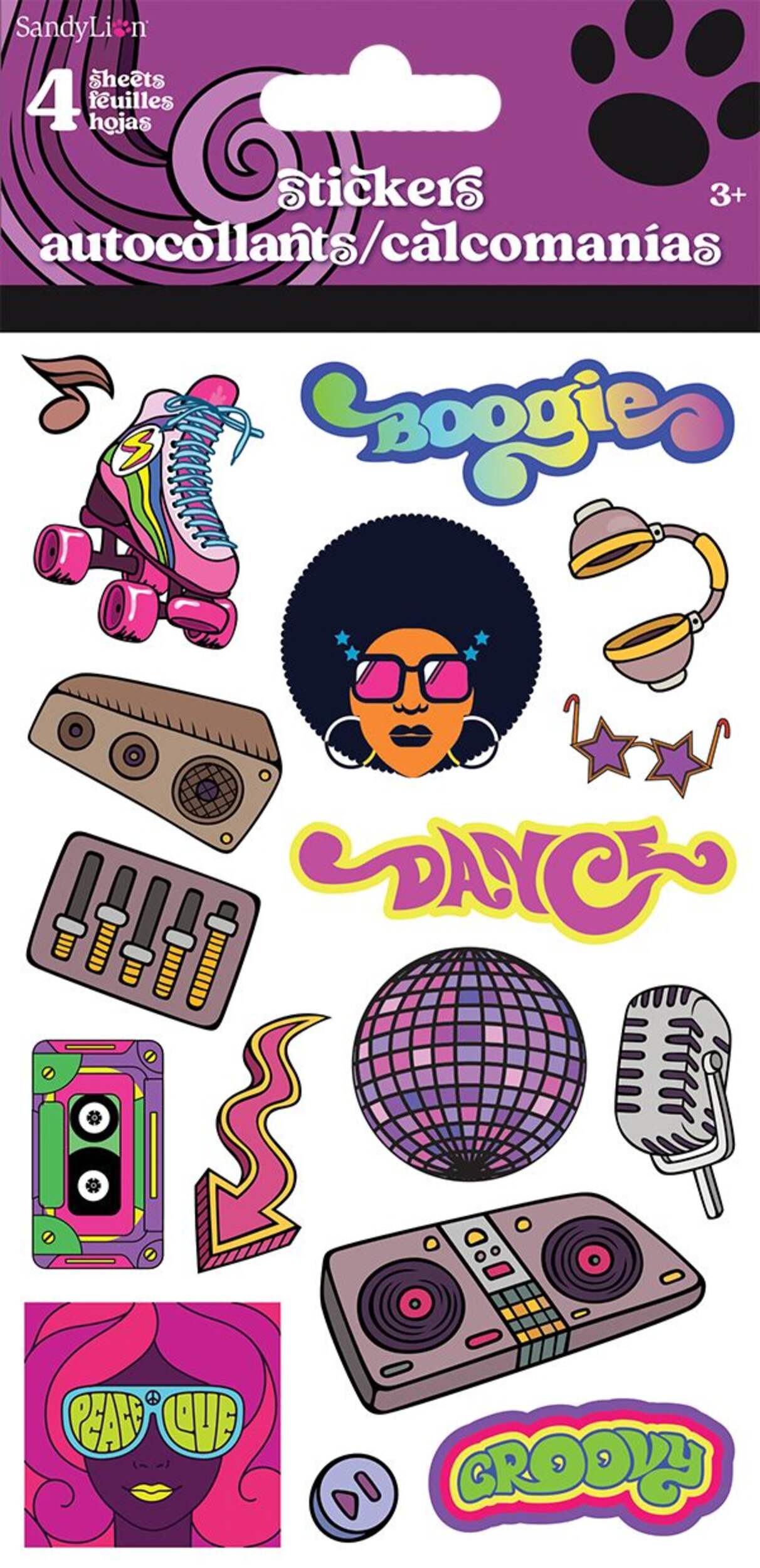 Retro Disco Fever Sticker Variety Pack, Multi-Coloured, 4-Sheet Front_Flat