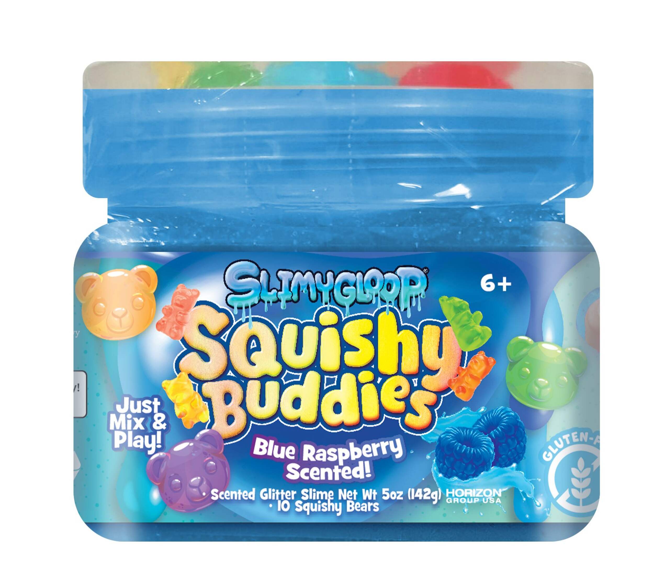 Slimygloop Squishy Buddies Scented Glitter Slime Sensory Toy, Blue Raspberry Scent, 5-oz Front_Flat