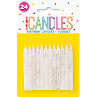 Glitter Wax Candles, Assorted Colours, 3.25-in, 24-pk, for Birthday Party Front_Flat