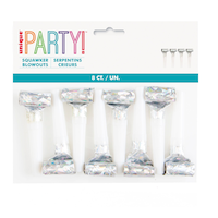 Metallic Blowout Noisemakers, Gold/Silver, 5-in, 8-pk, for Birthday Party Front_Flat