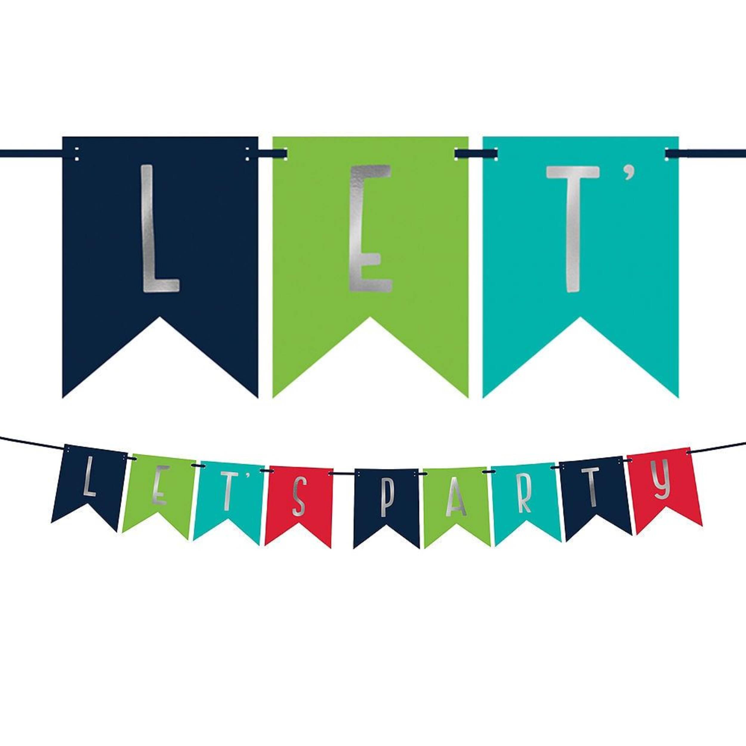 A Reason to Celebrate "Let's Party" Pennant Hanging Garland Banner Decoration, Blue/Red, 12-in, for Birthday Party Front_Flat