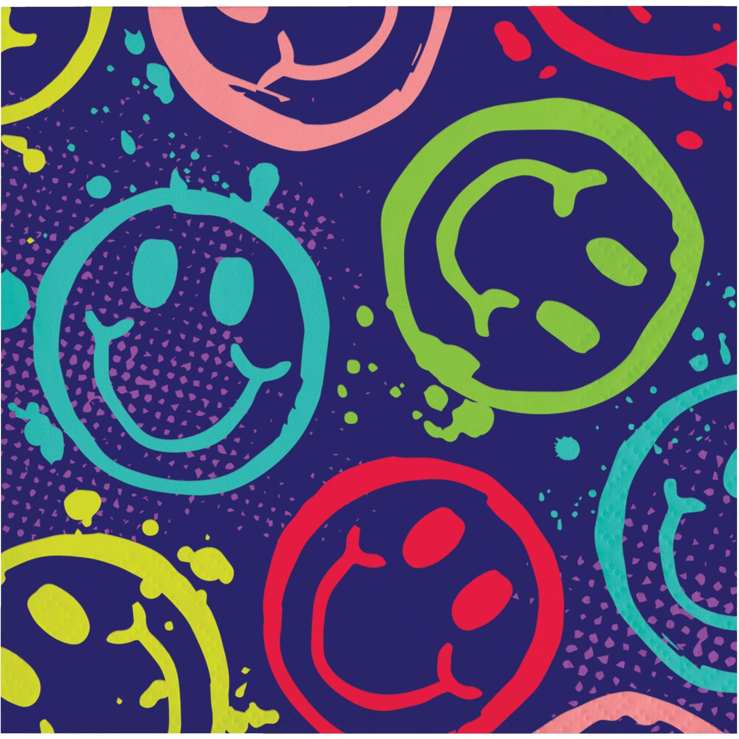 Serviettes à boissons carrées jetables en papier fête graffiti, bleu/violet/rouge, 5 po, paq. 15, 2 épaisseurs, pour fête d'anniversaire Overhead_Flat