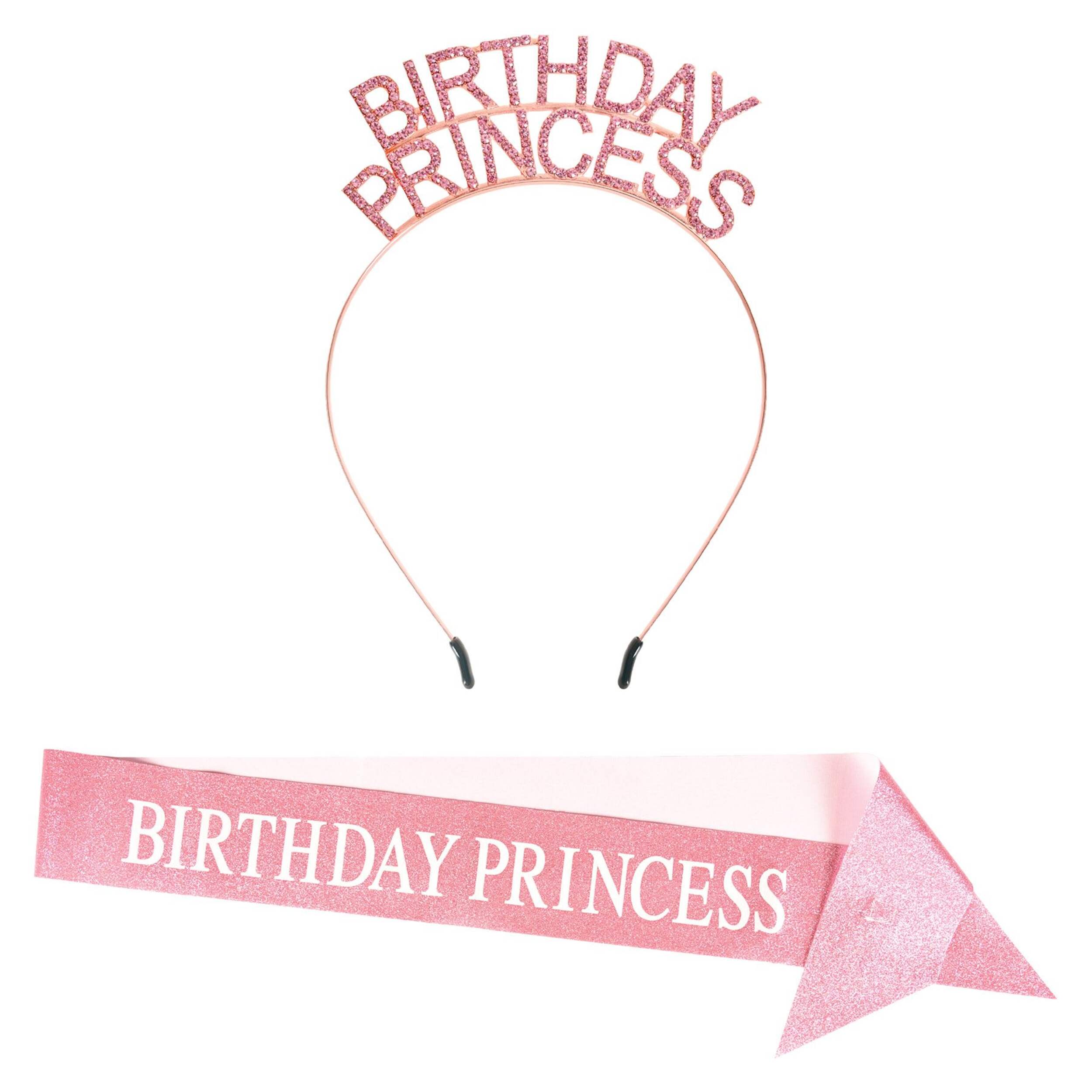 Blush "Birthday Princess" Pink Headband and Sash Wearable Accessory, One Size Front_Flat