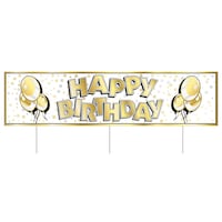Plastic Jumbo "Happy Birthday" Sign with Stand, Gold, for Birthday/Party Front_Flat