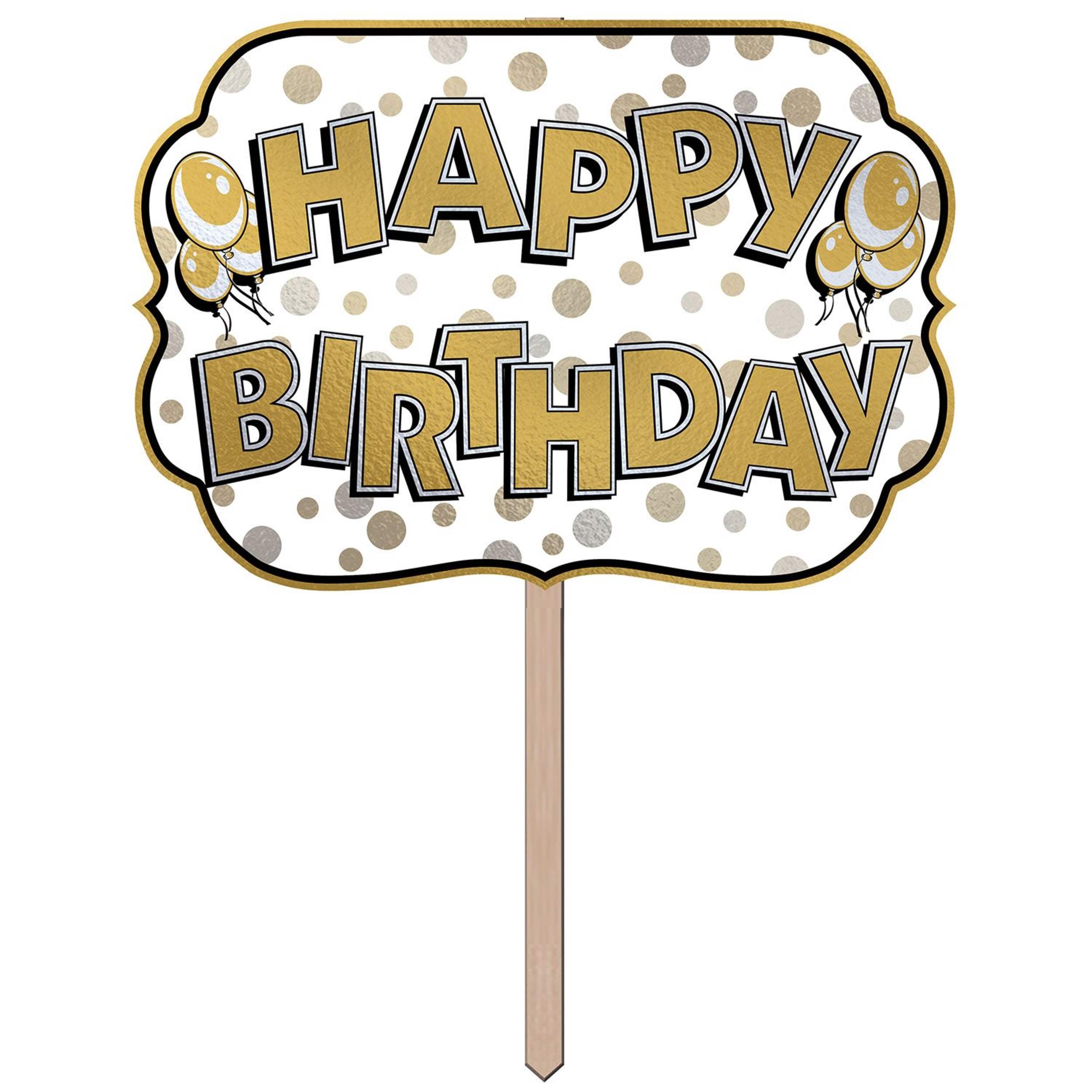 Party-Ready "Happy Birthday" 11.5-in Gold Plastic Yard Sign Front_Flat
