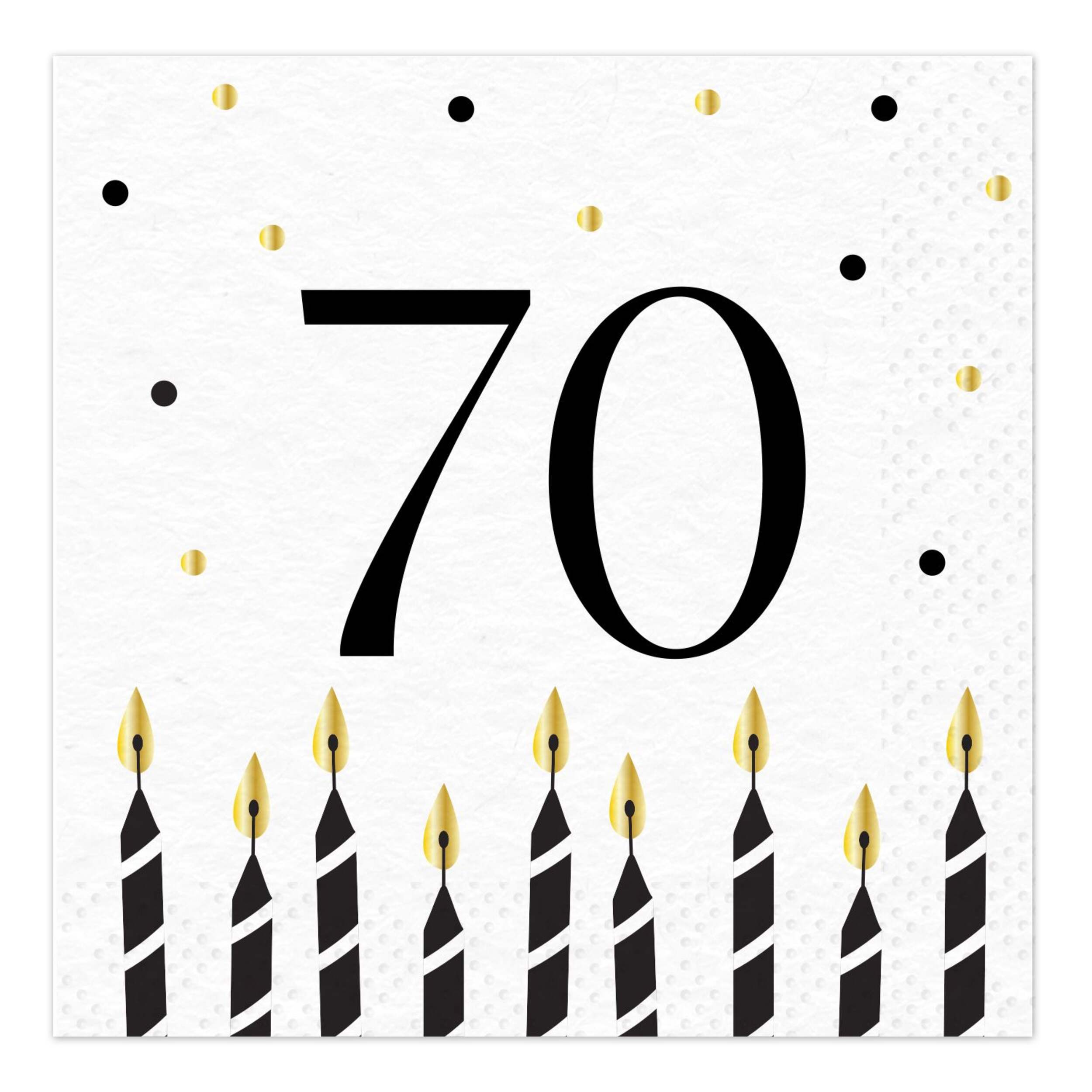 Sparkling Celebration "70" 5-in Square 2-Ply White/Gold Disposable Paper Dessert Napkins, 16-pk Front_Flat