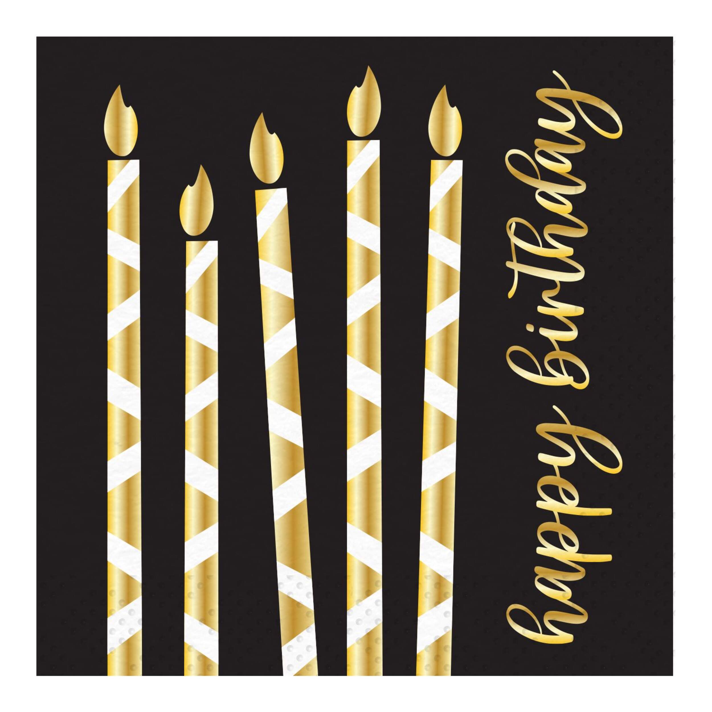 Sparkling Celebration "Happy Birthday" 6.5-in Square 2-Ply Black/Gold Disposable Paper Lunch Napkins, 16-pk Front_Flat