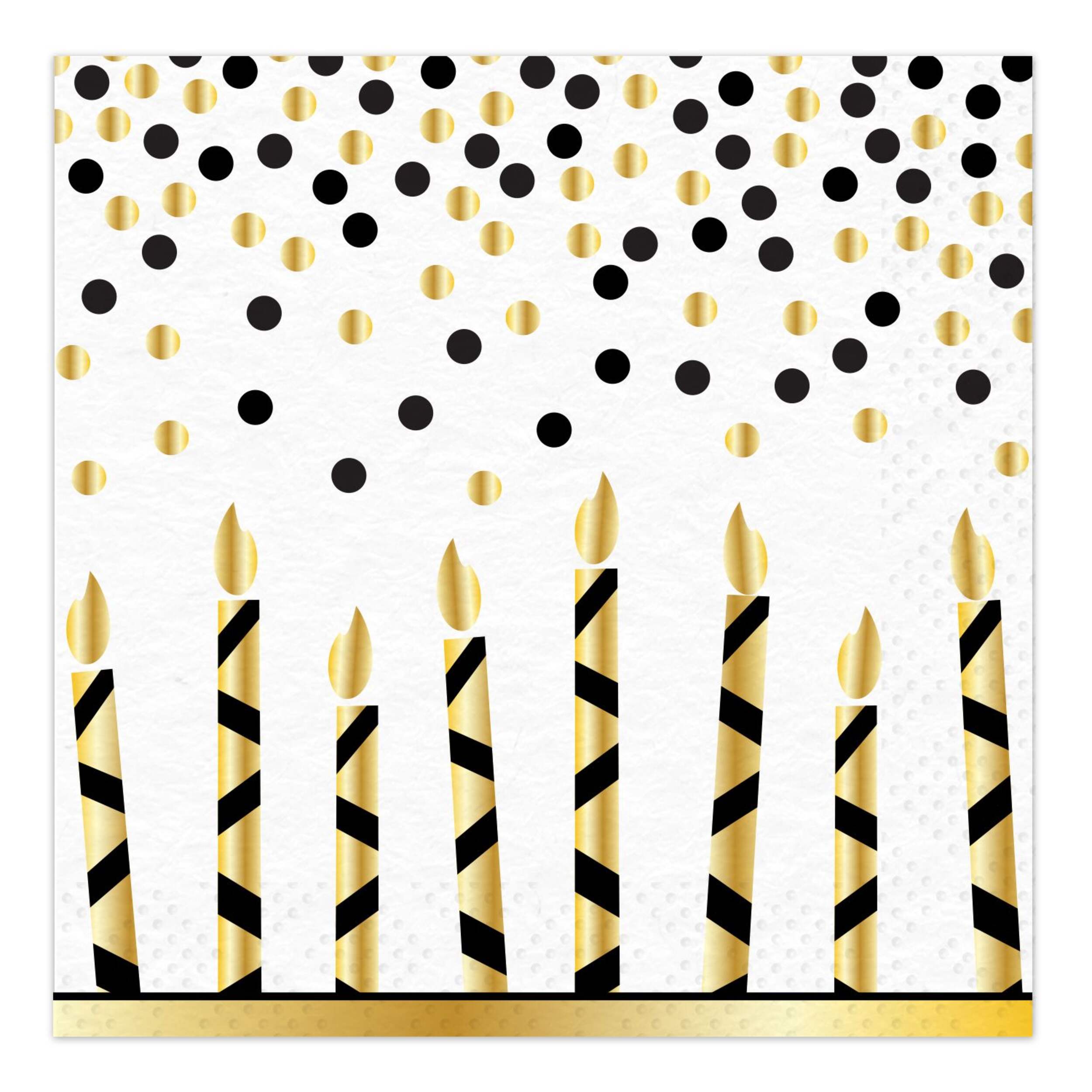 Sparkling Celebration "Happy Birthday" 5-in Square 2-Ply White/Gold Disposable Paper Dessert Napkins, 16-pk Front_Flat