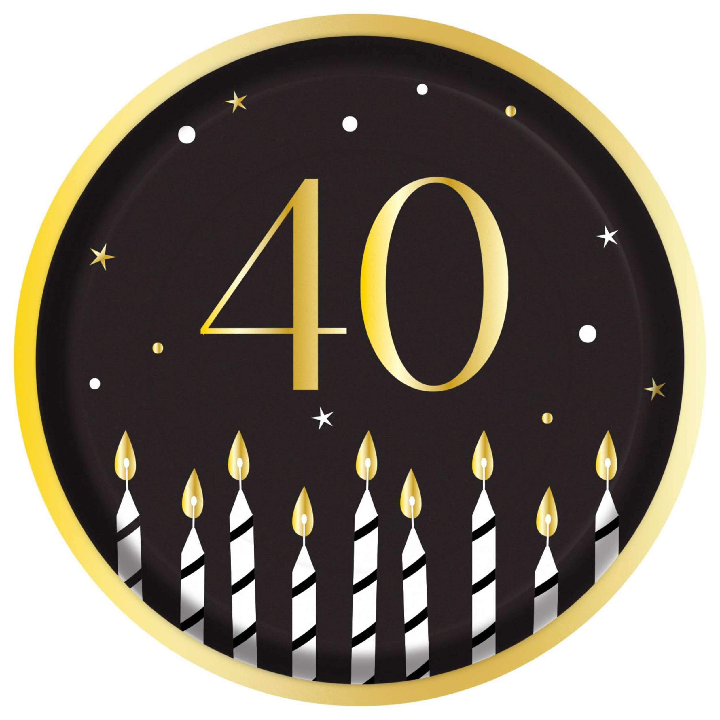 Sparkling Celebration "40" 9.5-in Round Black/Gold Disposable Paper Lunch Plates, 8-pk Front_Flat