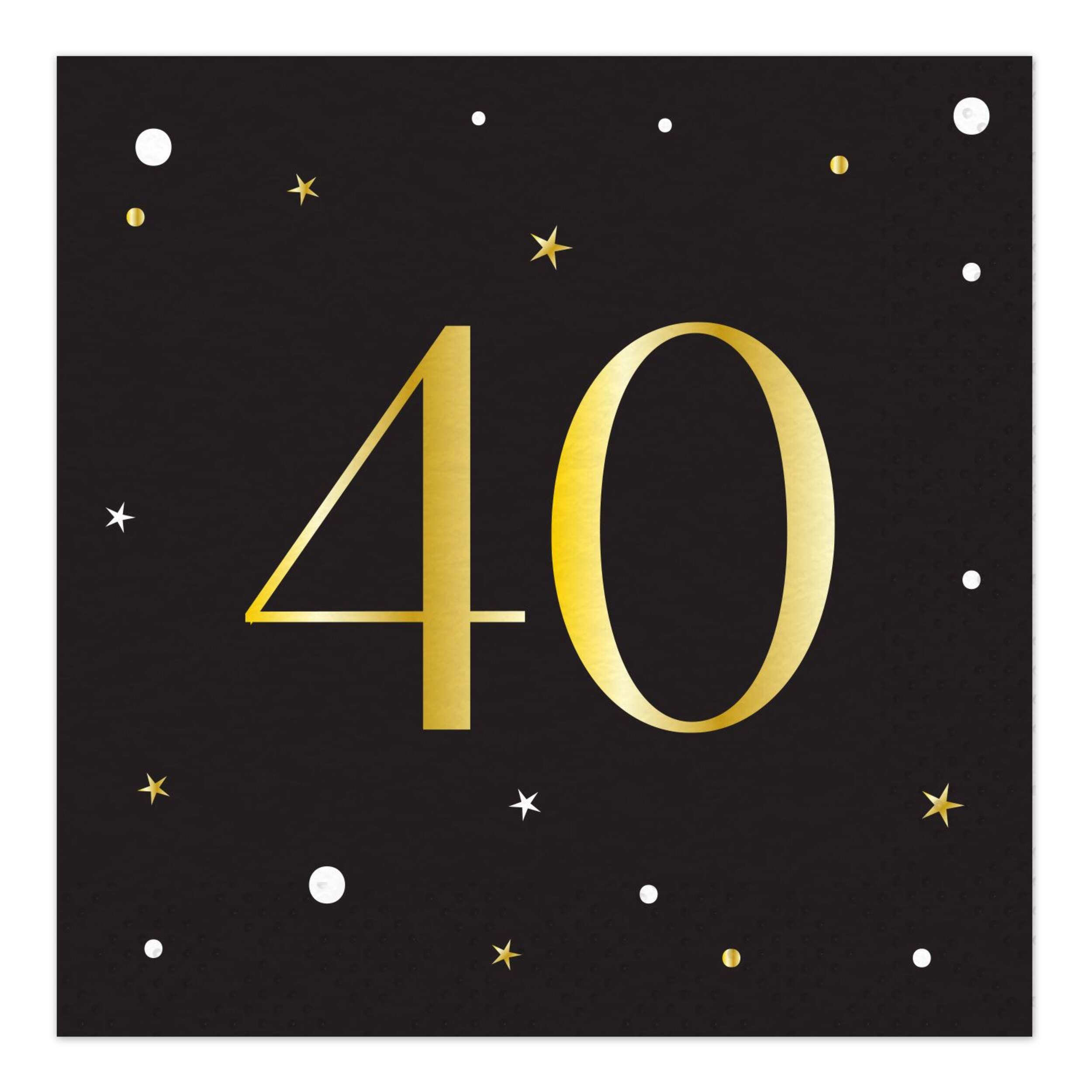 Sparkling Celebration "40" 6.5-in Square 2-Ply Black/Gold Disposable Paper Lunch Napkins, 16-pk Front_Flat
