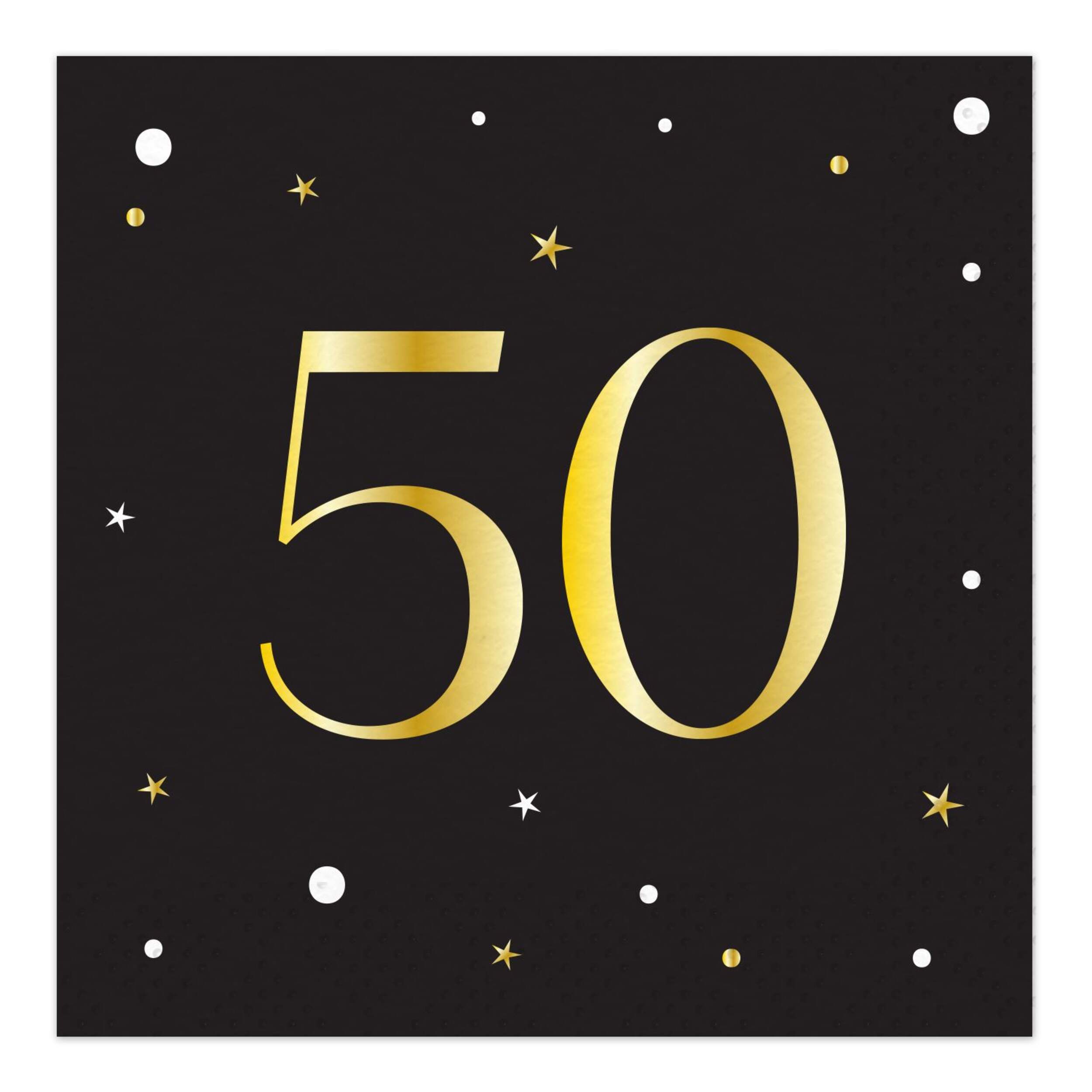 Sparkling Celebration "50" 6.5-in Square 2-Ply Black/Gold Disposable Paper Lunch Napkins, 16-pk Front_Flat
