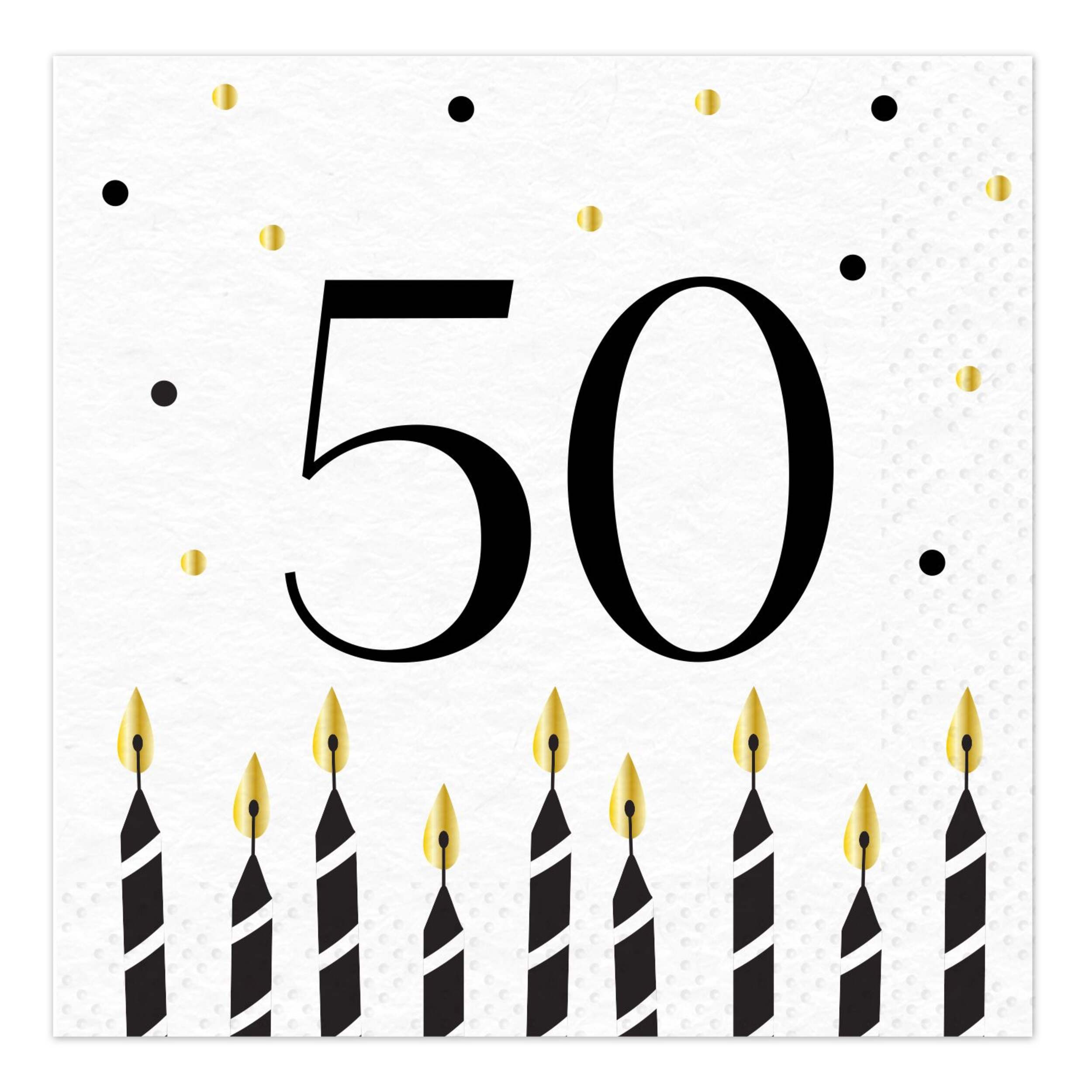 Sparkling Celebration "50" 5-in Square 2-Ply White/Gold Disposable Paper Dessert Napkins, 16-pk Front_Flat