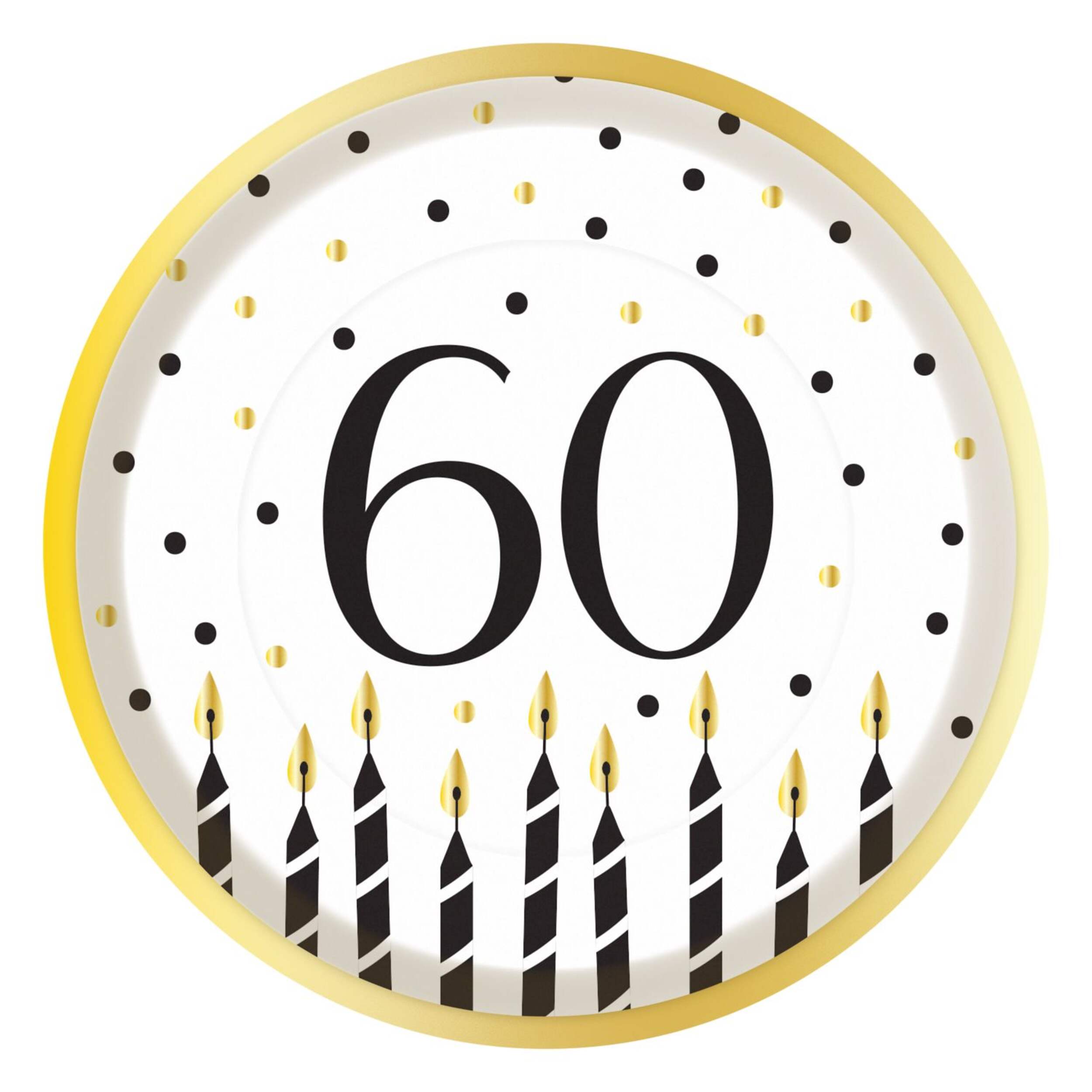 Sparkling Celebration "60" 7-in Round White/Gold Disposable Paper Dessert Plates, 8-pk Front_Flat